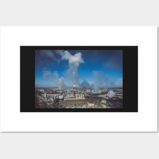 Power plant emitting smoke to the atmosphere Posters and Art